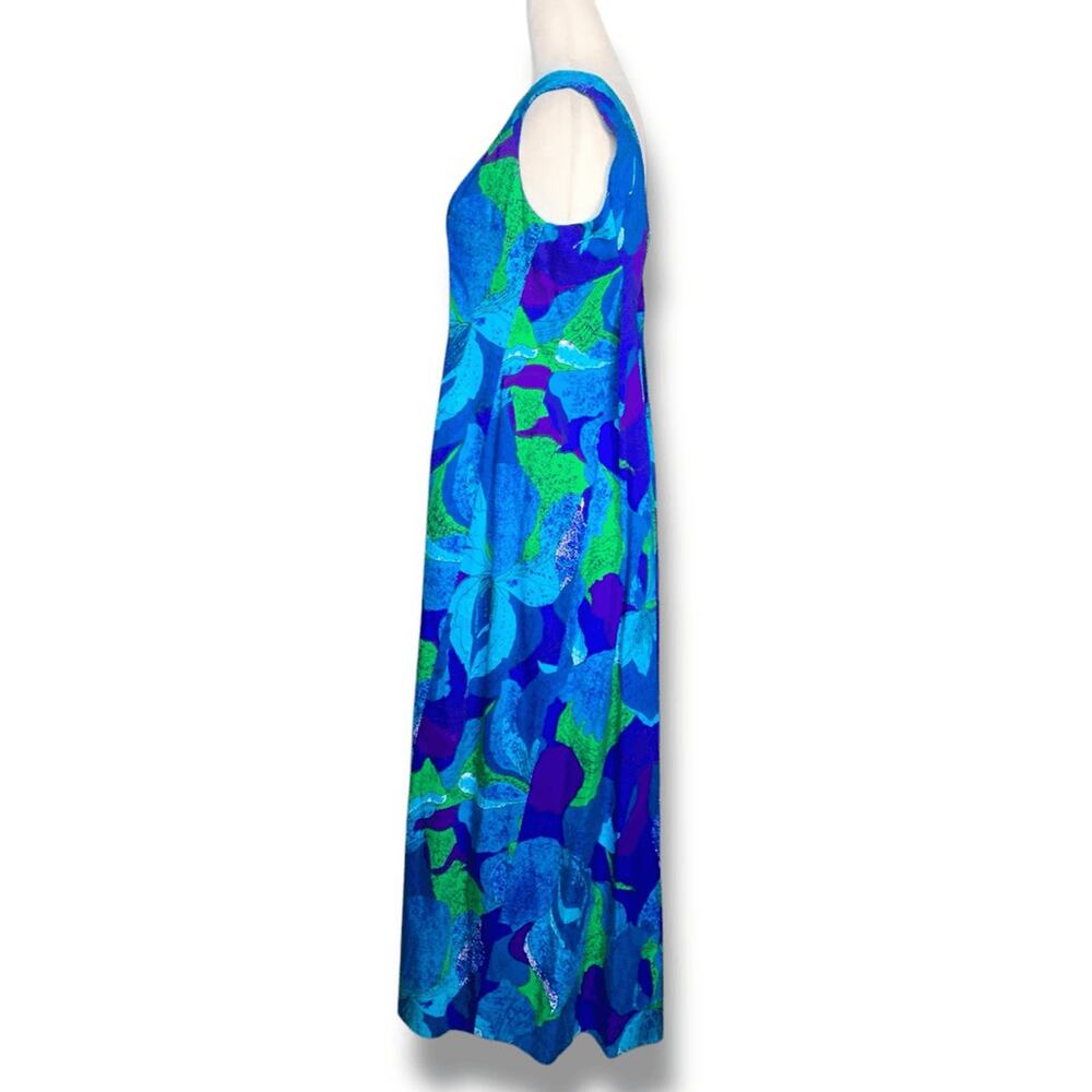 Vintage 60s Hale Muu Hawaiian Maxi Dress Blue Purple Green Abstract Floral Small - Picture 4 of 13